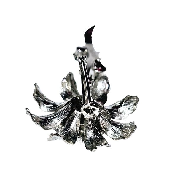 Flower Brooch Prong Set Black Crystal Silver Tone Dahlia Sunflower Daisy VTG EUC - Picture 6 of 11